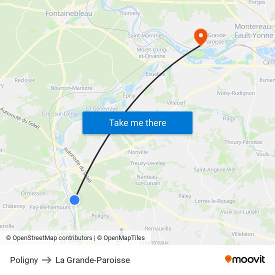 Poligny to La Grande-Paroisse map