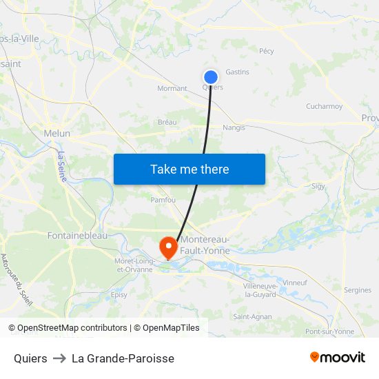 Quiers to La Grande-Paroisse map