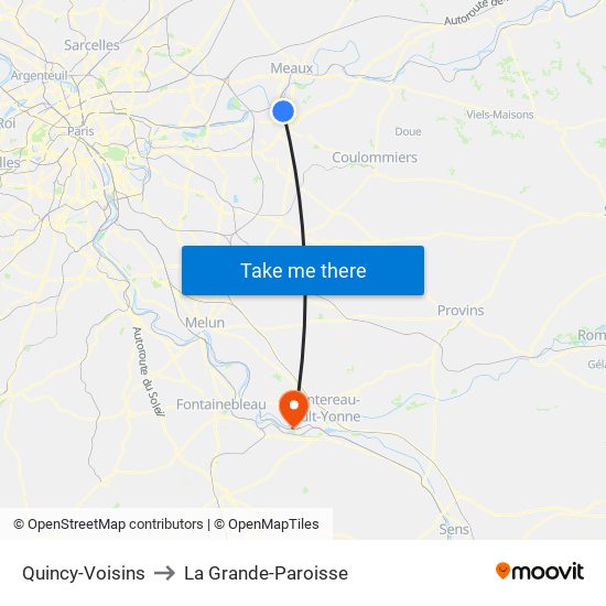 Quincy-Voisins to La Grande-Paroisse map