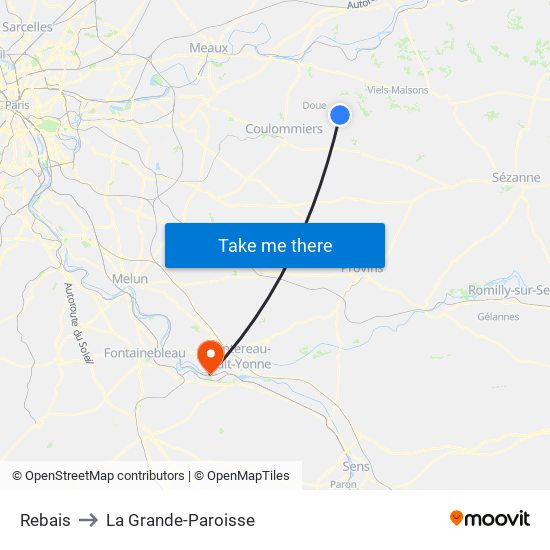 Rebais to La Grande-Paroisse map