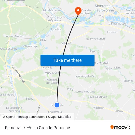 Remauville to La Grande-Paroisse map