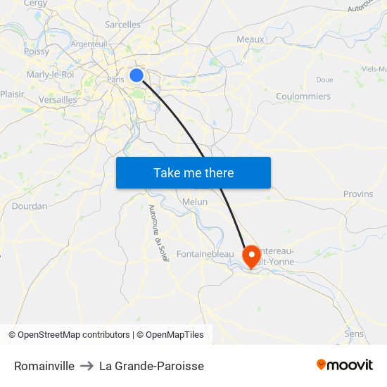 Romainville to La Grande-Paroisse map