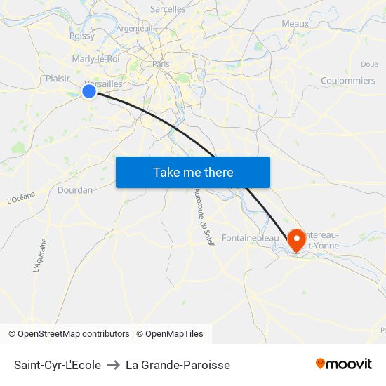 Saint-Cyr-L'Ecole to La Grande-Paroisse map