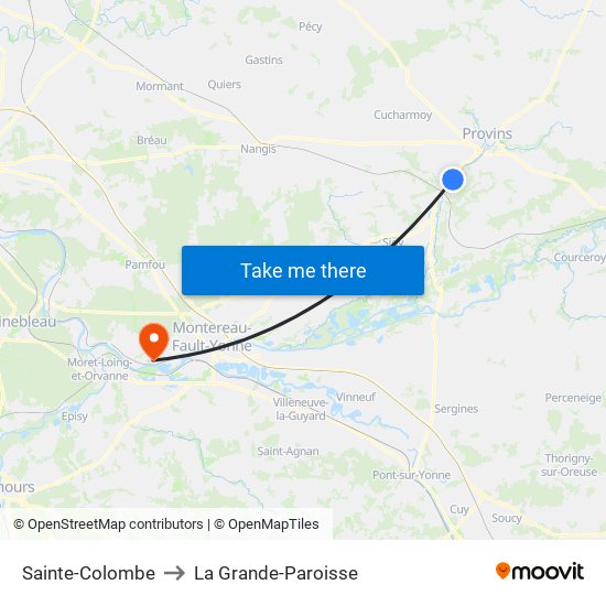 Sainte-Colombe to La Grande-Paroisse map