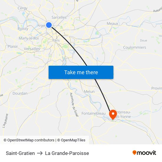 Saint-Gratien to La Grande-Paroisse map