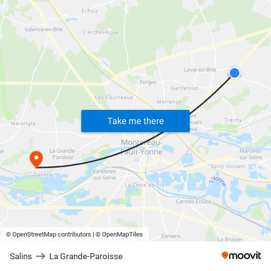 Salins to La Grande-Paroisse map