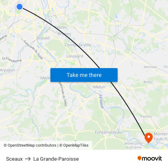 Sceaux to La Grande-Paroisse map