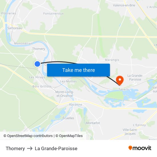 Thomery to La Grande-Paroisse map