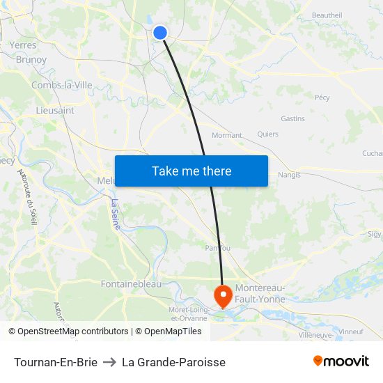 Tournan-En-Brie to La Grande-Paroisse map