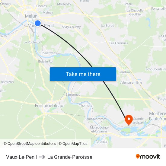 Vaux-Le-Penil to La Grande-Paroisse map