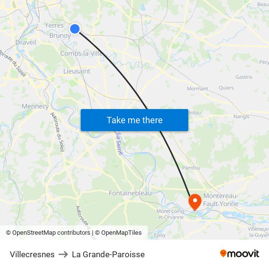 Villecresnes to La Grande-Paroisse map