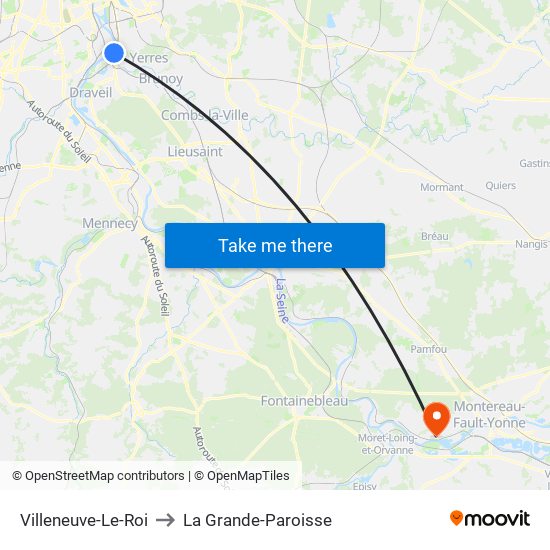 Villeneuve-Le-Roi to La Grande-Paroisse map