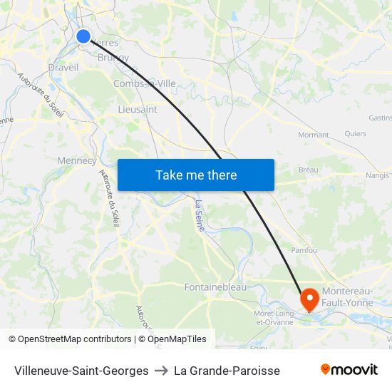 Villeneuve-Saint-Georges to La Grande-Paroisse map