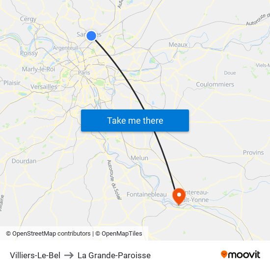 Villiers-Le-Bel to La Grande-Paroisse map