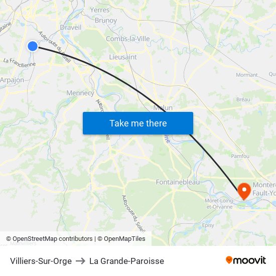 Villiers-Sur-Orge to La Grande-Paroisse map