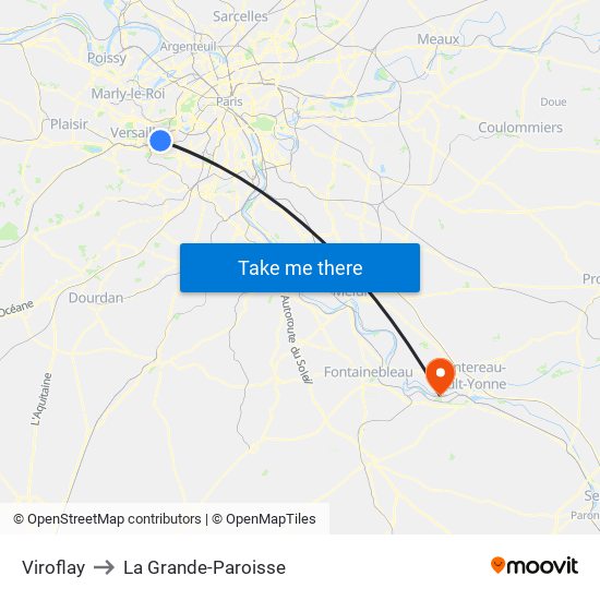 Viroflay to La Grande-Paroisse map