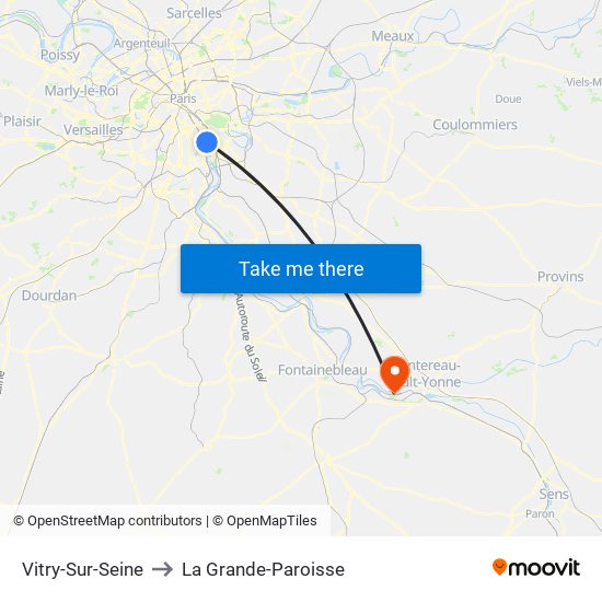 Vitry-Sur-Seine to La Grande-Paroisse map