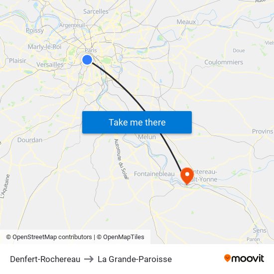 Denfert-Rochereau to La Grande-Paroisse map