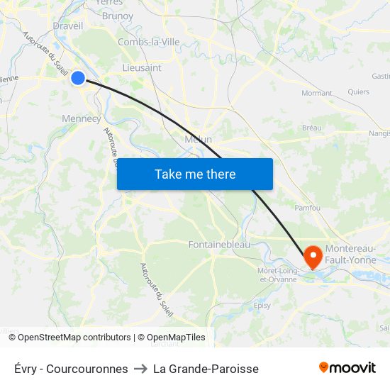 Évry - Courcouronnes to La Grande-Paroisse map