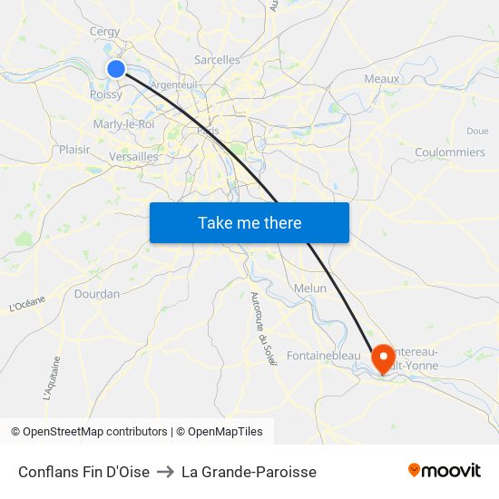 Conflans Fin D'Oise to La Grande-Paroisse map