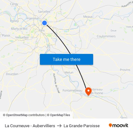 La Courneuve - Aubervilliers to La Grande-Paroisse map