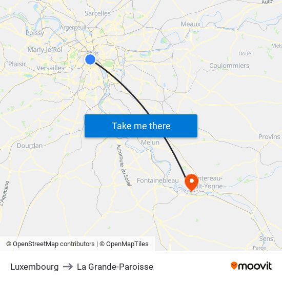 Luxembourg to La Grande-Paroisse map