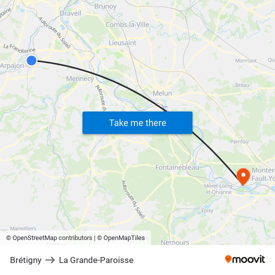 Brétigny to La Grande-Paroisse map