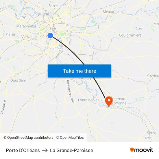 Porte D'Orléans to La Grande-Paroisse map