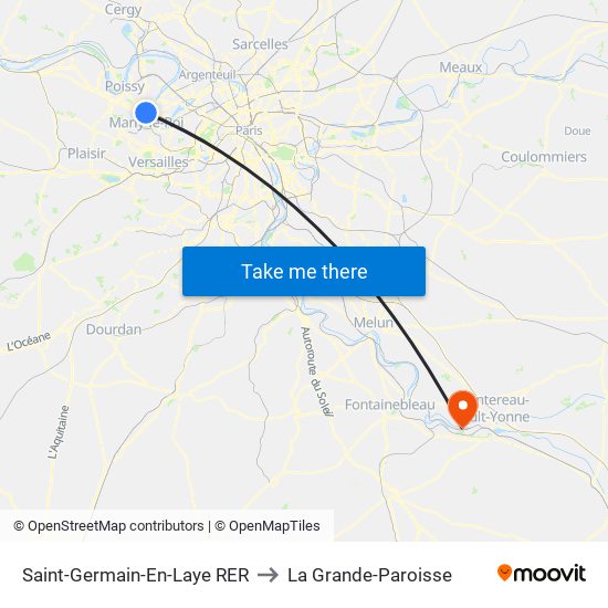 Saint-Germain-En-Laye RER to La Grande-Paroisse map