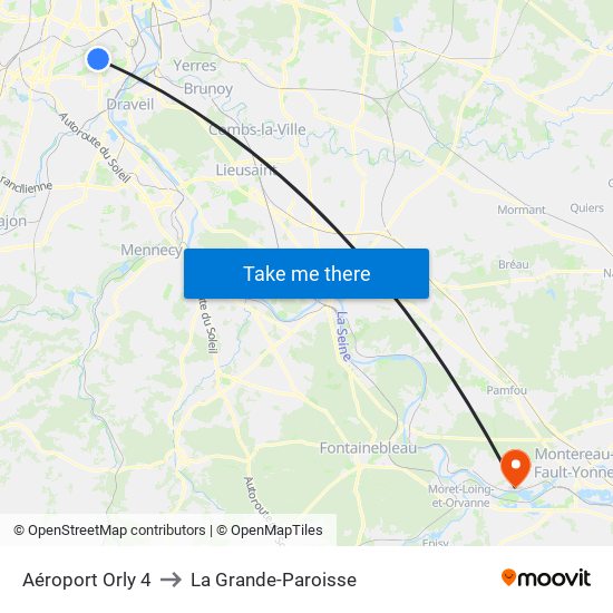 Aéroport Orly 4 to La Grande-Paroisse map