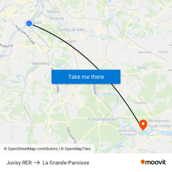 Juvisy RER to La Grande-Paroisse map