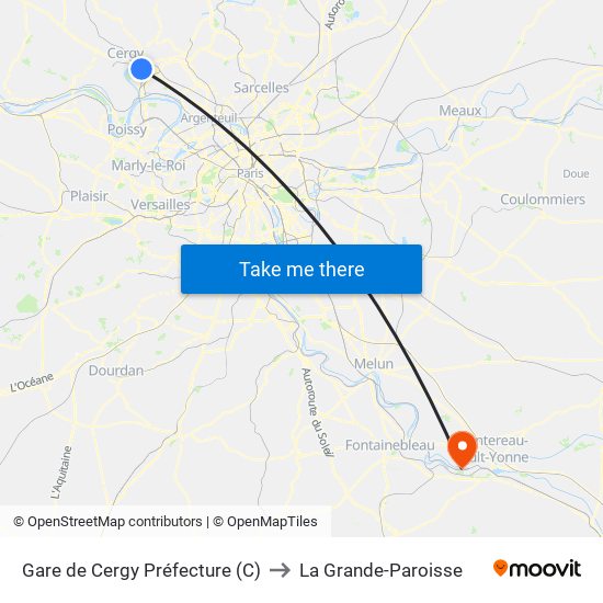 Gare de Cergy Préfecture (C) to La Grande-Paroisse map