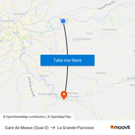 Gare de Meaux (Quai D) to La Grande-Paroisse map