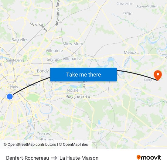 Denfert-Rochereau to La Haute-Maison map