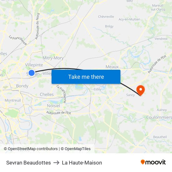 Sevran Beaudottes to La Haute-Maison map