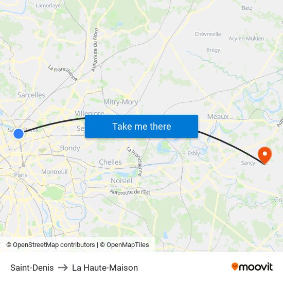 Saint-Denis to La Haute-Maison map