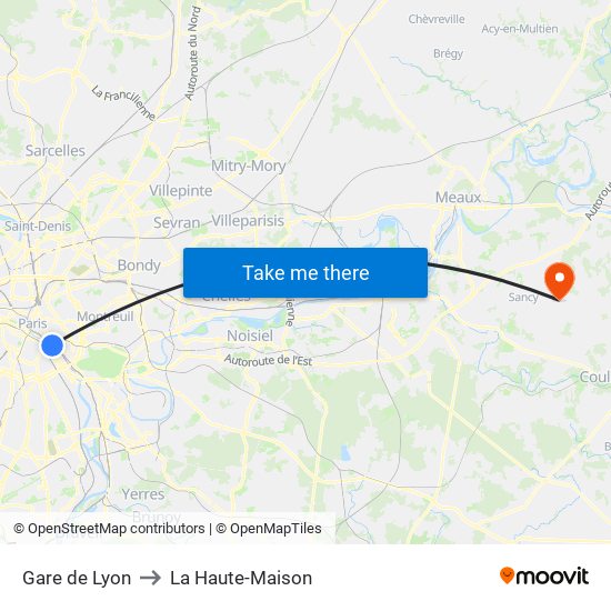 Gare de Lyon to La Haute-Maison map