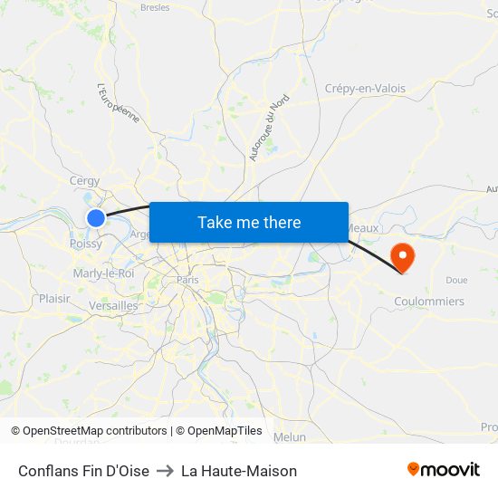 Conflans Fin D'Oise to La Haute-Maison map