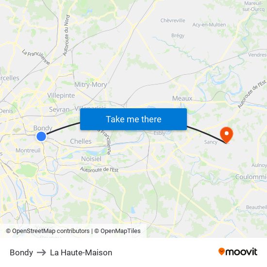 Bondy to La Haute-Maison map
