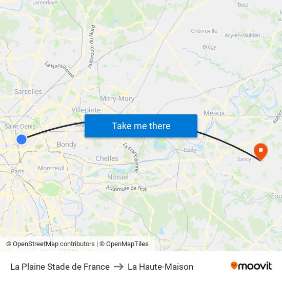 La Plaine Stade de France to La Haute-Maison map