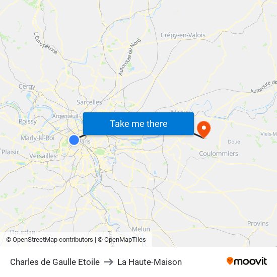 Charles de Gaulle Etoile to La Haute-Maison map