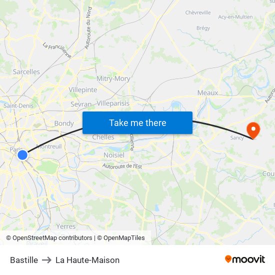 Bastille to La Haute-Maison map