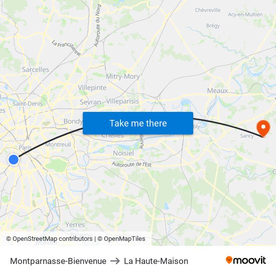 Montparnasse-Bienvenue to La Haute-Maison map