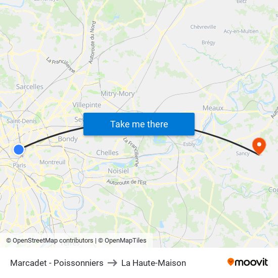 Marcadet - Poissonniers to La Haute-Maison map
