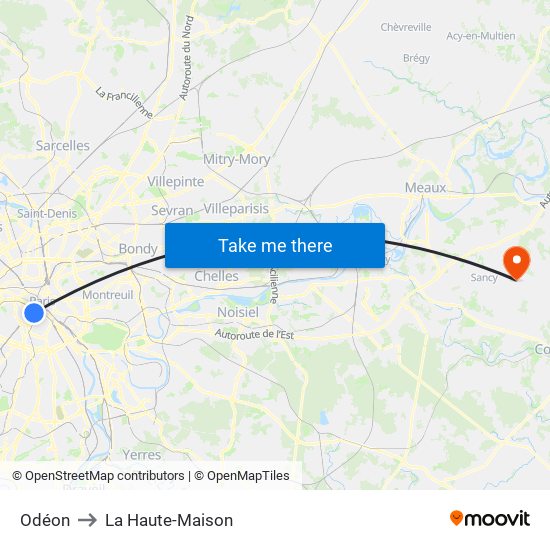Odéon to La Haute-Maison map