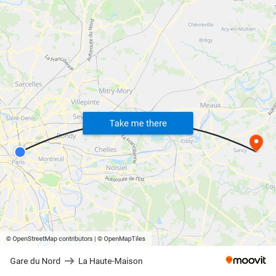Gare du Nord to La Haute-Maison map