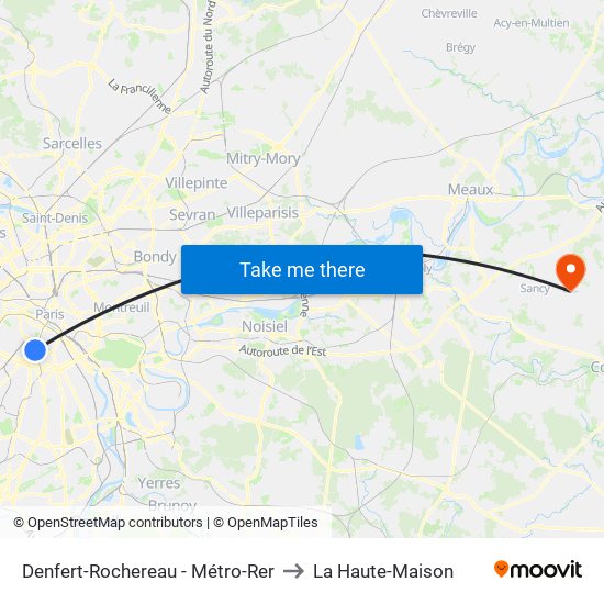 Denfert-Rochereau - Métro-Rer to La Haute-Maison map