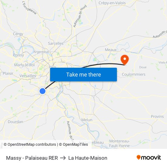 Massy - Palaiseau RER to La Haute-Maison map