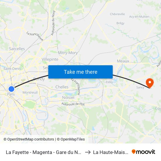 La Fayette - Magenta - Gare du Nord to La Haute-Maison map