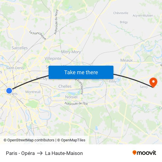 Paris - Opéra to La Haute-Maison map